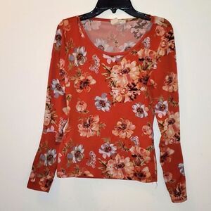 Banana Lemon burnt orange floral shirt small